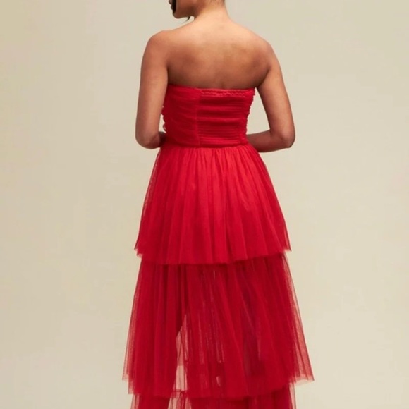 Betsy & Adam Red Ruffled Tiered Gown for Prom - Picture 2 of 8